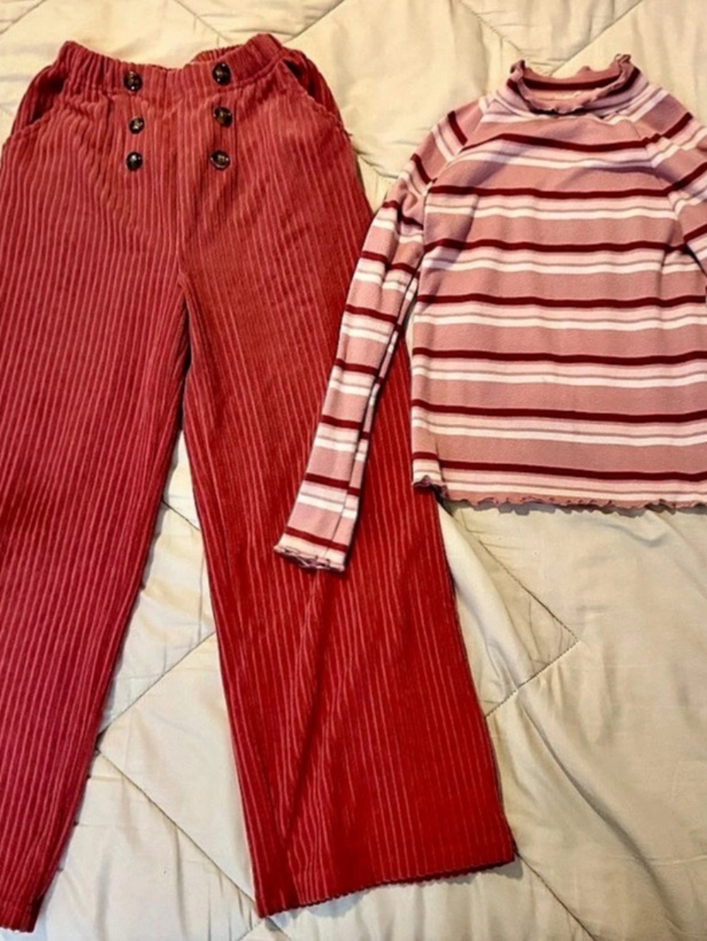 Girls Pink Striped Wide Leg Pants Set